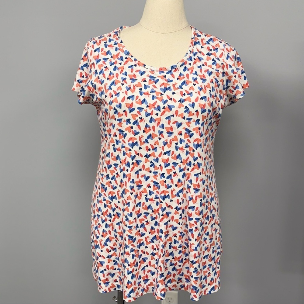 Lands End Tunic Top Short Sleeve Size L 14/16 Soft Jersey Knit Heart Valentines
